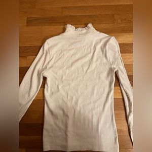 J.Crew off white ribbed knit turtleneck with ruffle detail